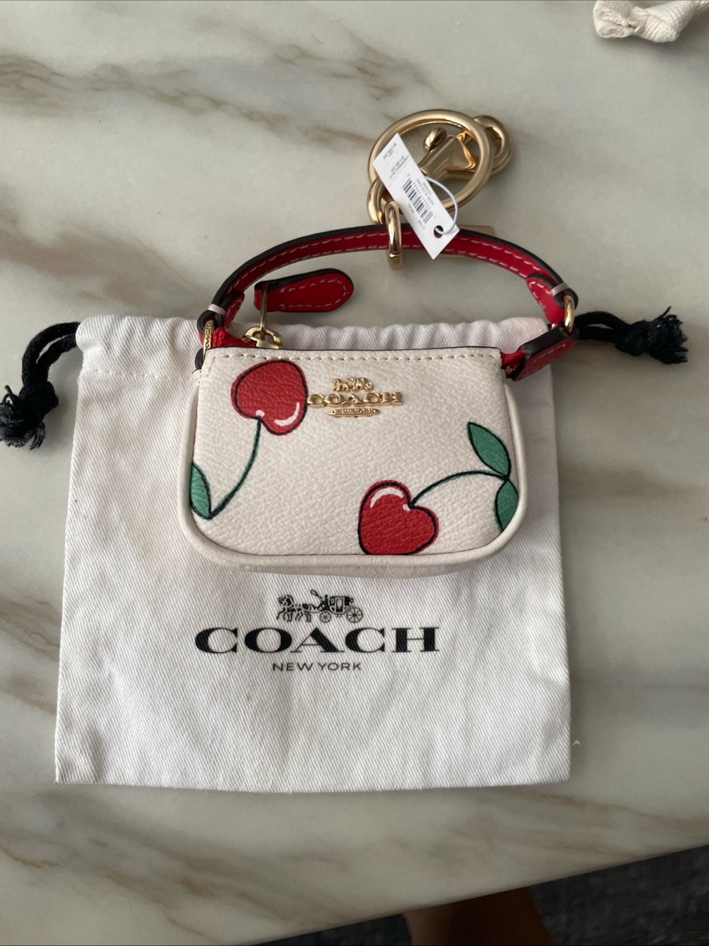 Coach Cherry Print Mini Bag Charm - White/Red Nolita